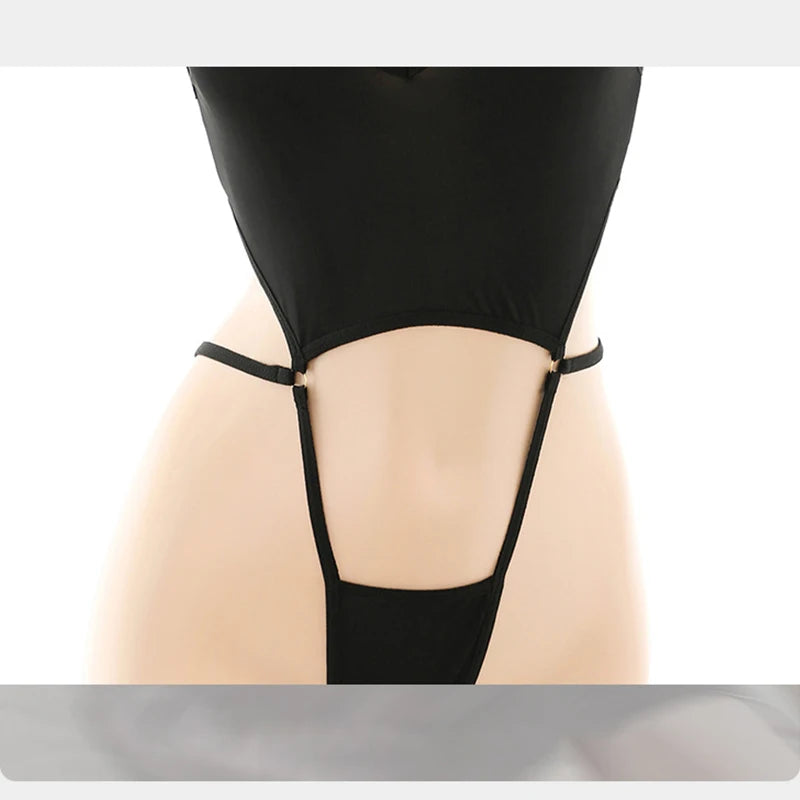 Erotic Crotchless Lingerie Women Hollow Bodysuit One Pieces Thong Sexy Costumes Deep V Neck Teddy Babydoll Dress Porno Underwear