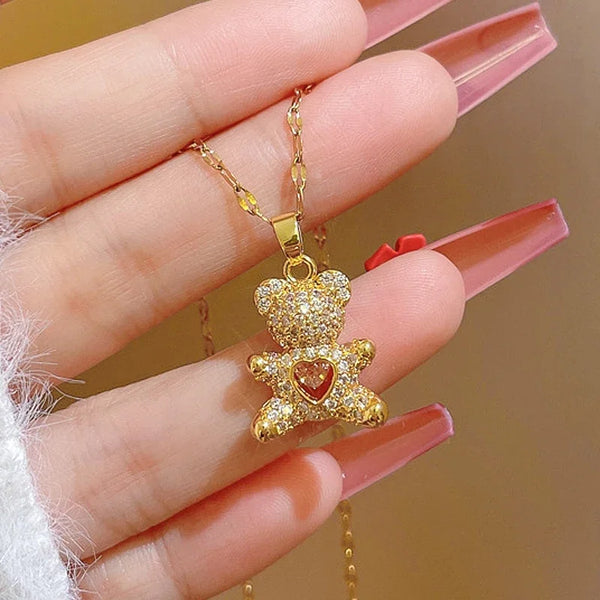 Teddy Crystal Bear Pendant Necklace