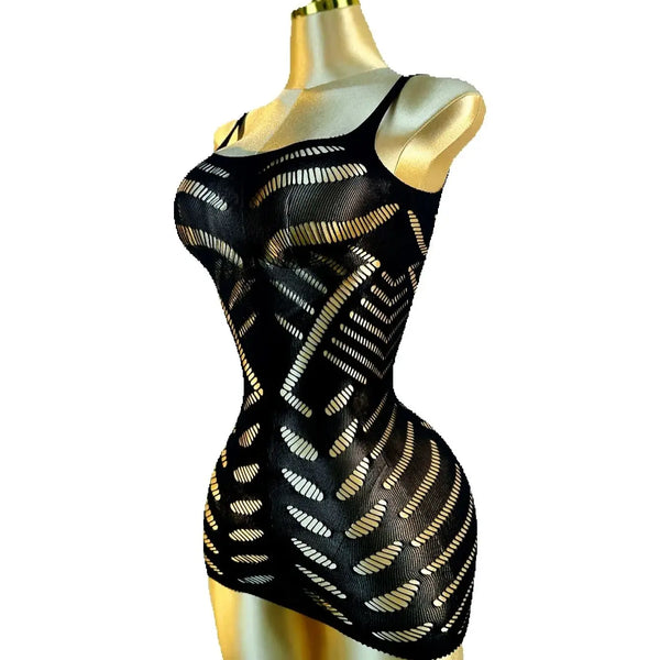 Onyx Fishnet Cover-Up Mini Dress