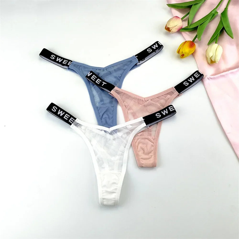 Amara Letter-Waist Mesh Thong Pack Lingerie 3-piece
