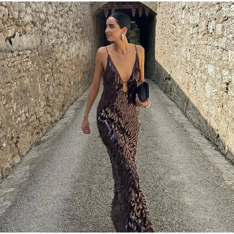 Seraphina Sequin V-Neck Maxi Dress