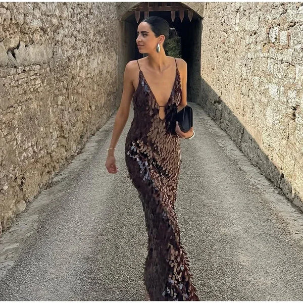 Seraphina Sequin V-Neck Maxi Dress