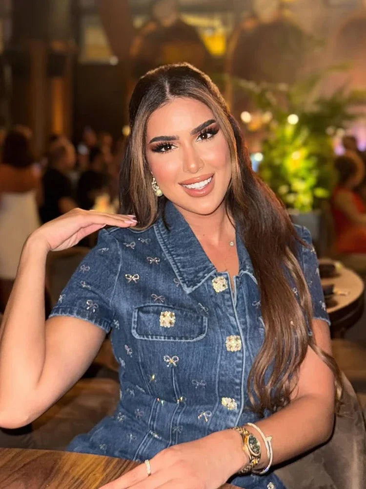 Denim Darling Printed Collared Mini Dress