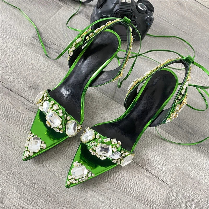 Jolie Rhinestone Lace-Up Stiletto Sandals
