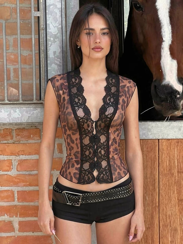 Sabrina Leopard Lace Corset One-piece