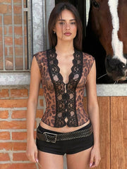 Sabrina Leopard Lace Corset One-piece