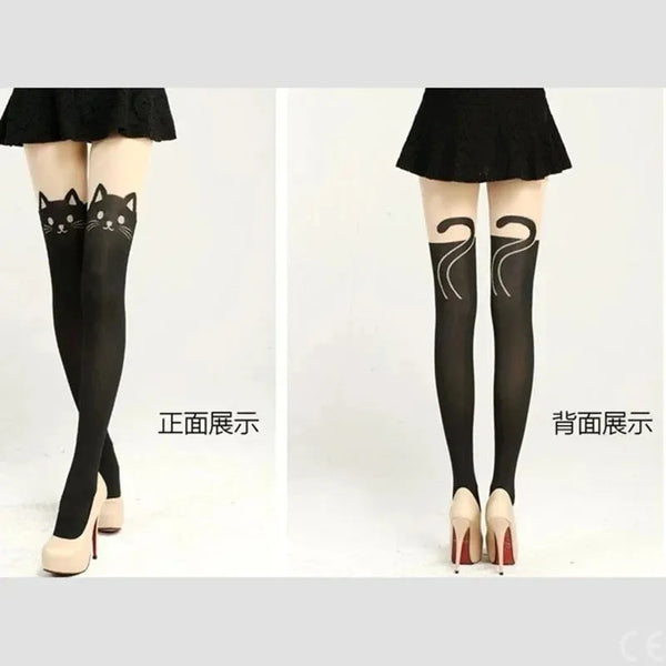 Minka Cat-Print Thigh-High Socks