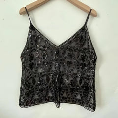 Celestia Noir Sequin Mesh Cami Top One-piece