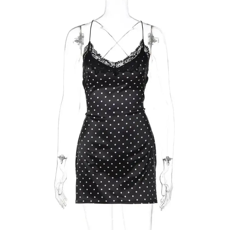 Alessandra Polka-Dot Lace-Up Mini Dress