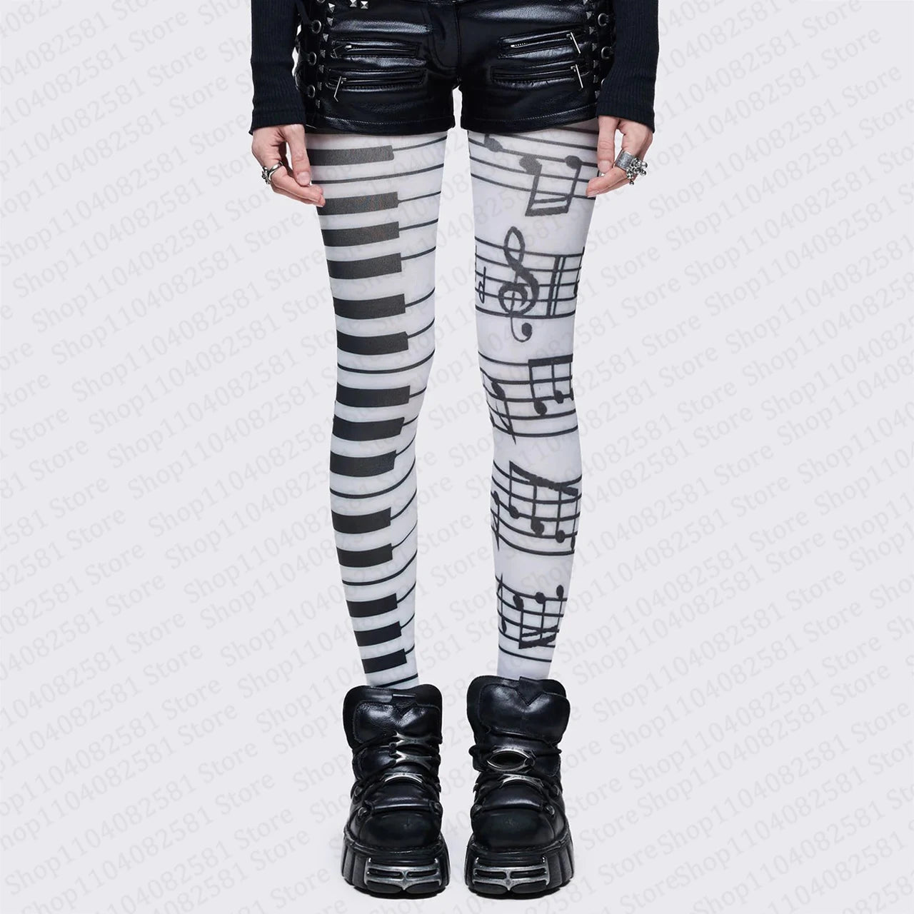 Cadence Music-Note Striped Pantyhose
