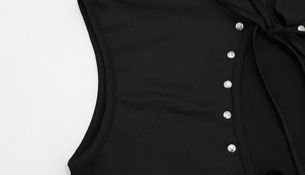Huhugirl Fashion 2026 New T-Shirts Tees Tops Hollow Out Solid Slim Sleeveless Half High Collar Party Dark Club Street Style Chic