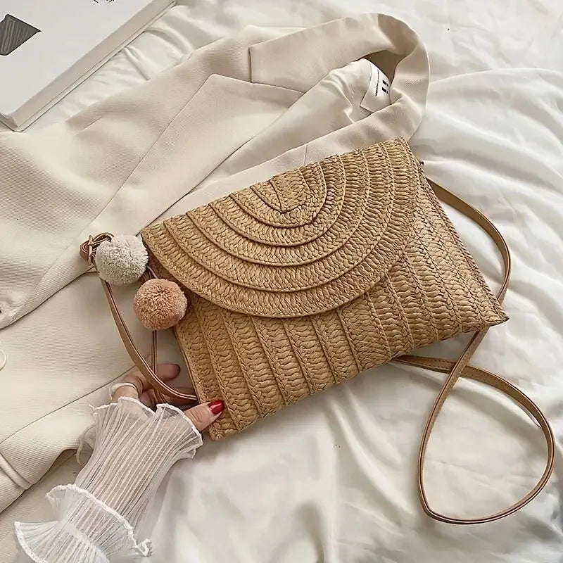 Soleil Woven Straw Envelope Crossbody Bag