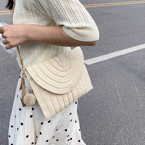Soleil Woven Straw Envelope Crossbody Bag