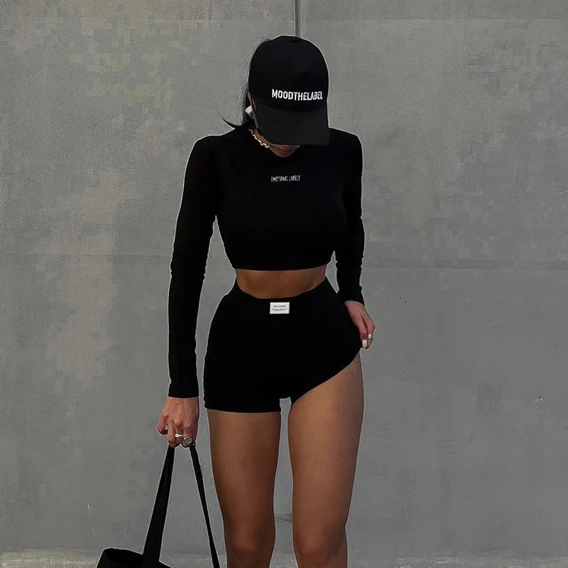 Talia Round-Neck Top & 3/4 Shorts Set Two-piece