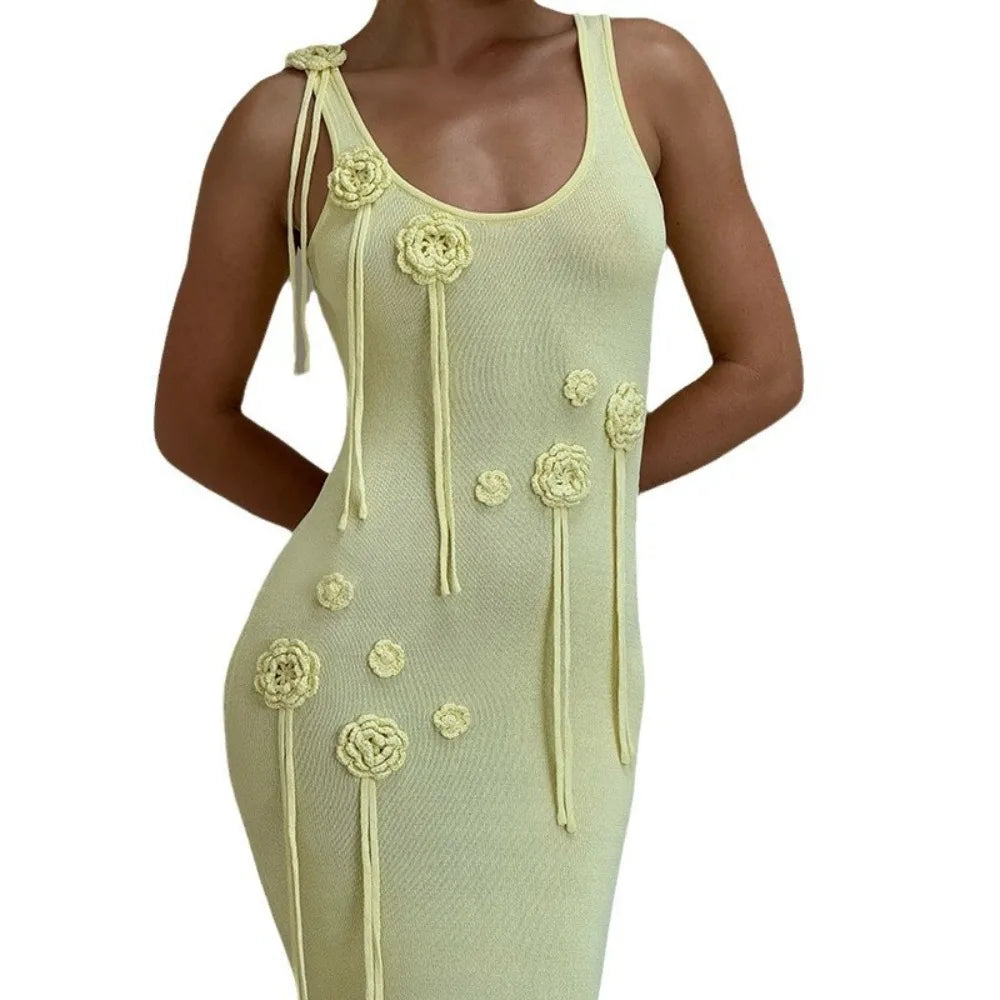 Liesel 3D Flower Knit Sleeveless Maxi Dress