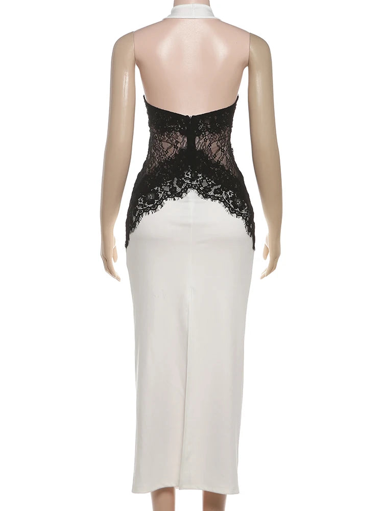 Alina Noir Lace Bodycon maxi Dress