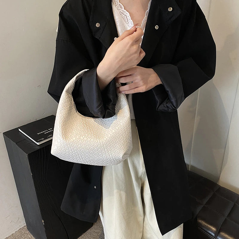 Henrietta Woven Faux-Leather Top-Handle Hobo Bag