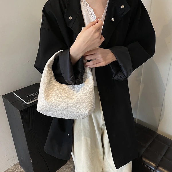 Henrietta Woven Faux-Leather Top-Handle Hobo Bag