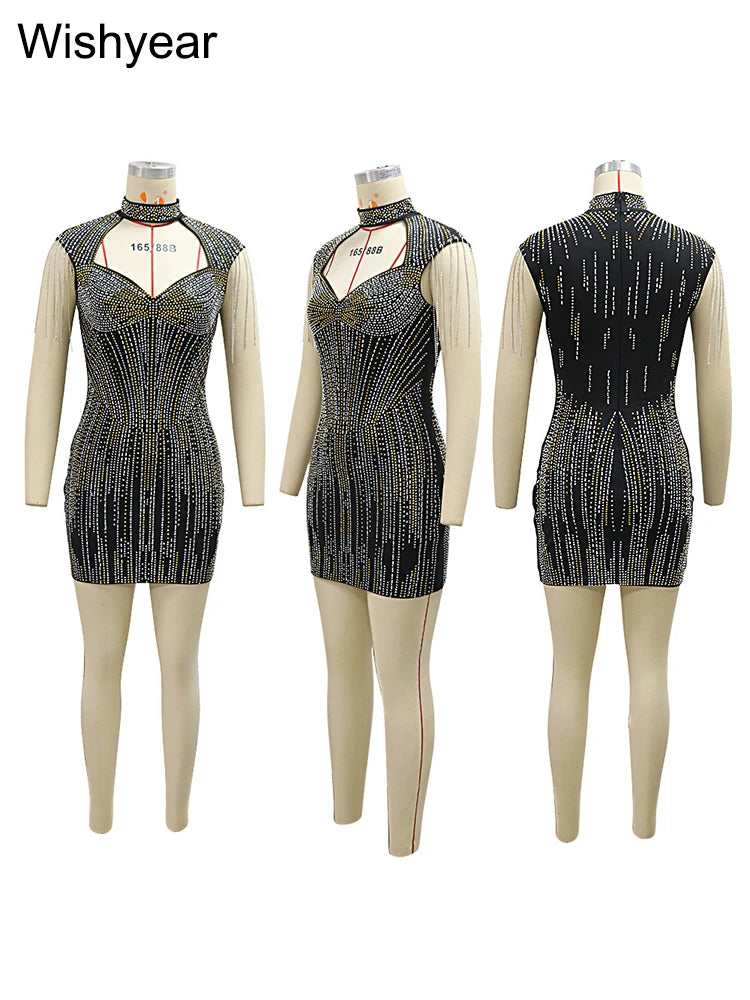 Vespera Crystal Tassel Cutout Bodycon Mini Dress