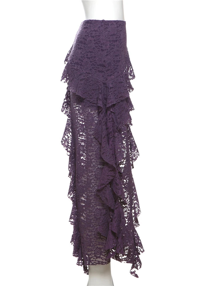 Arden Tassel Lace Asymmetrical Maxi Skirt One-piece