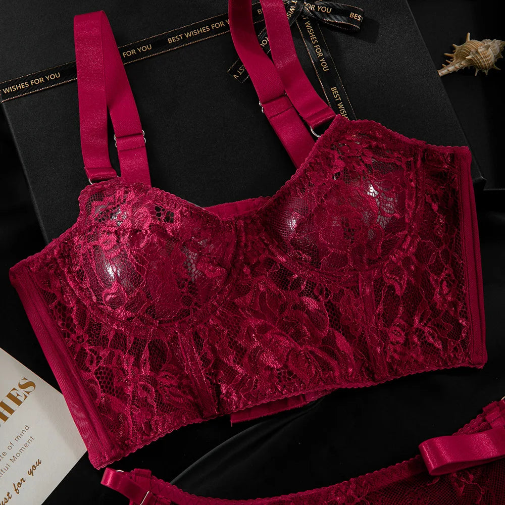 Severine Lace Longline Bra & Buckle-Strap Mini Skirt Lingerie Set