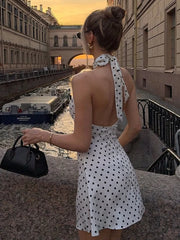 Monaco Muse Polka Dot Halter Mini Dress