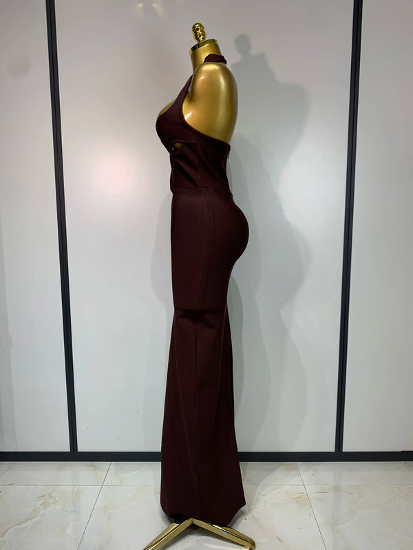 Ornella Scalloped Cutout Halter Bandage Maxi Dress
