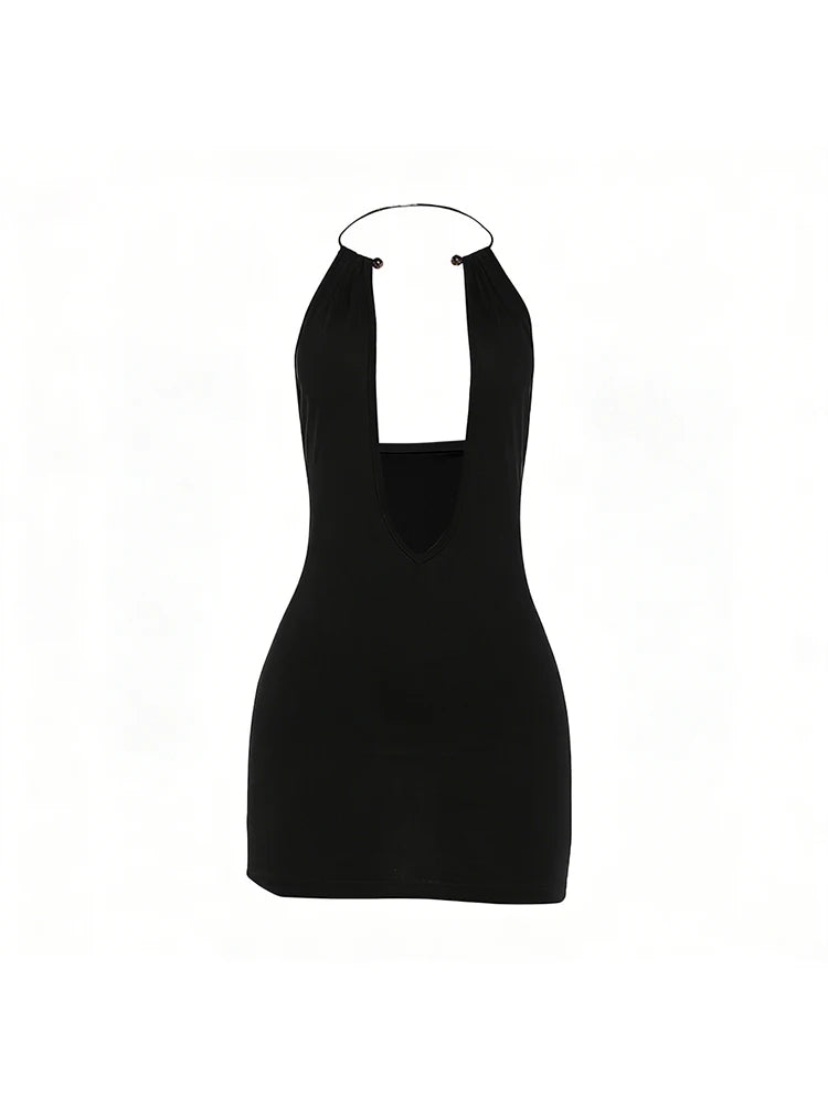 Ximena Metal-Ring Halter Backless Mini Dress