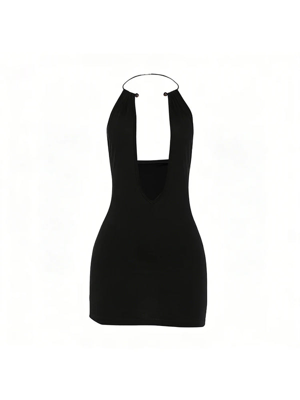Ximena Metal-Ring Halter Backless Mini Dress