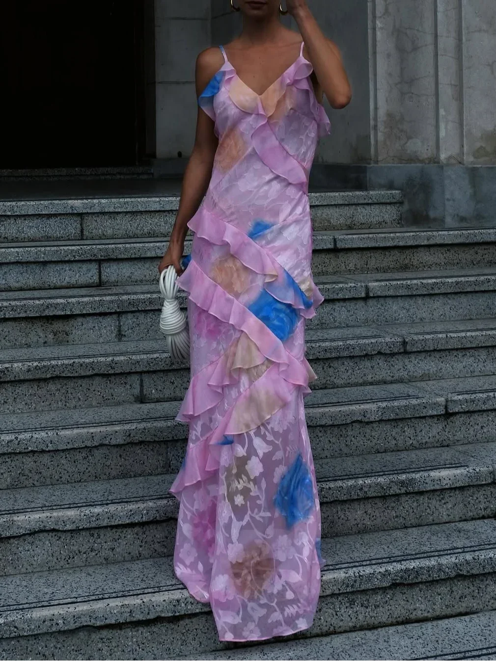 Aurelia Ruffle Asymmetric Maxi Dress