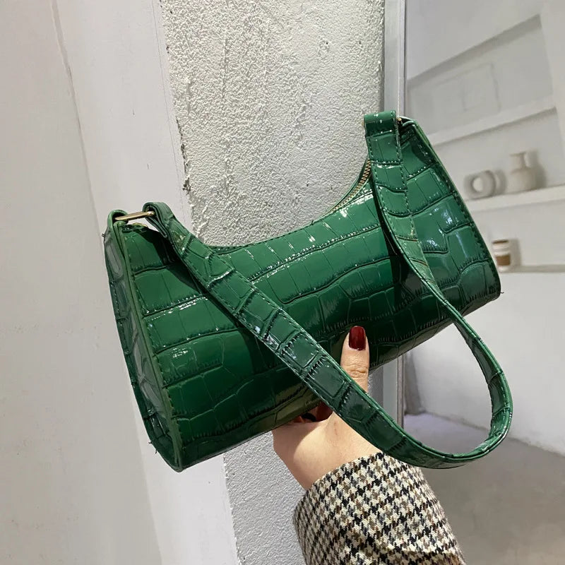 Coralie Croc-Embossed Faux-Leather Baguette Shoulder Bag