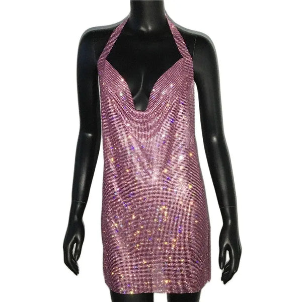 Evangeline Rhinestone Backless Bodycon Mini Dress