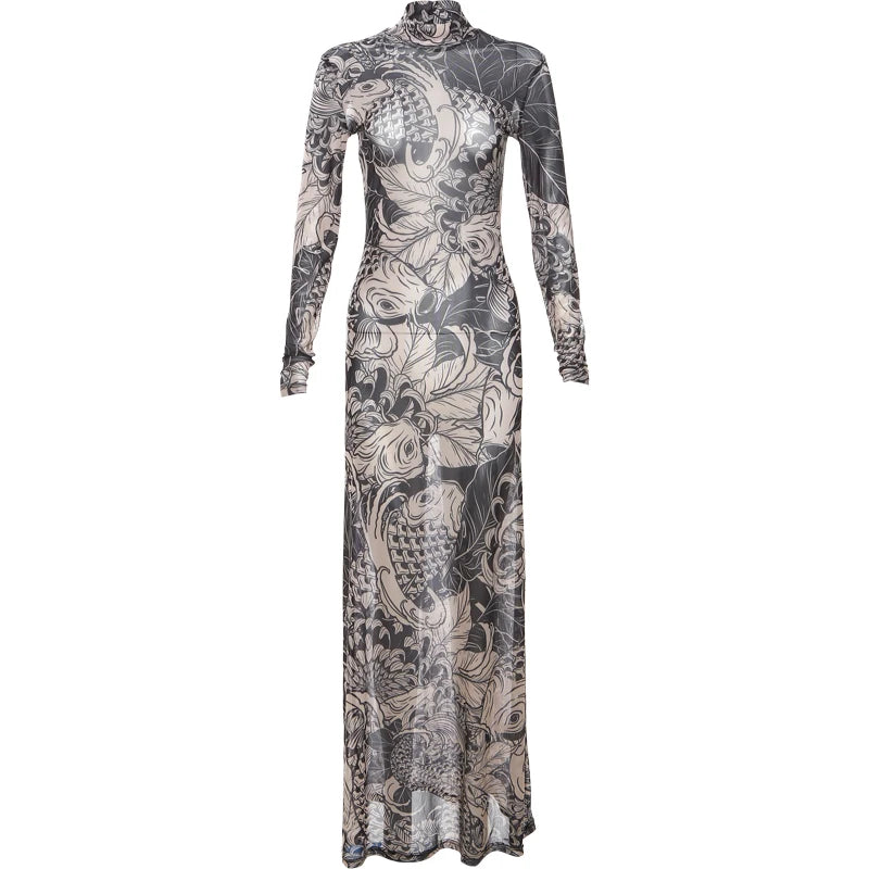 Jenny Midnight Dragon Long Sleeve Maxi Dress