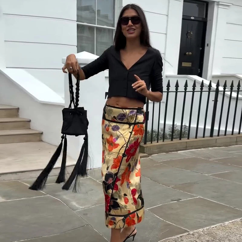 Romy Floral Satin Maxi Skirt One-piece