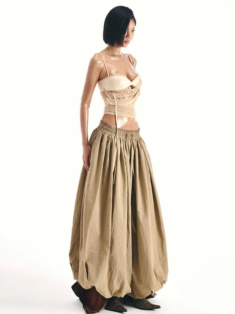 Camila Mocha Lace Spaghetti Strap Sheer Wrap Crop Top