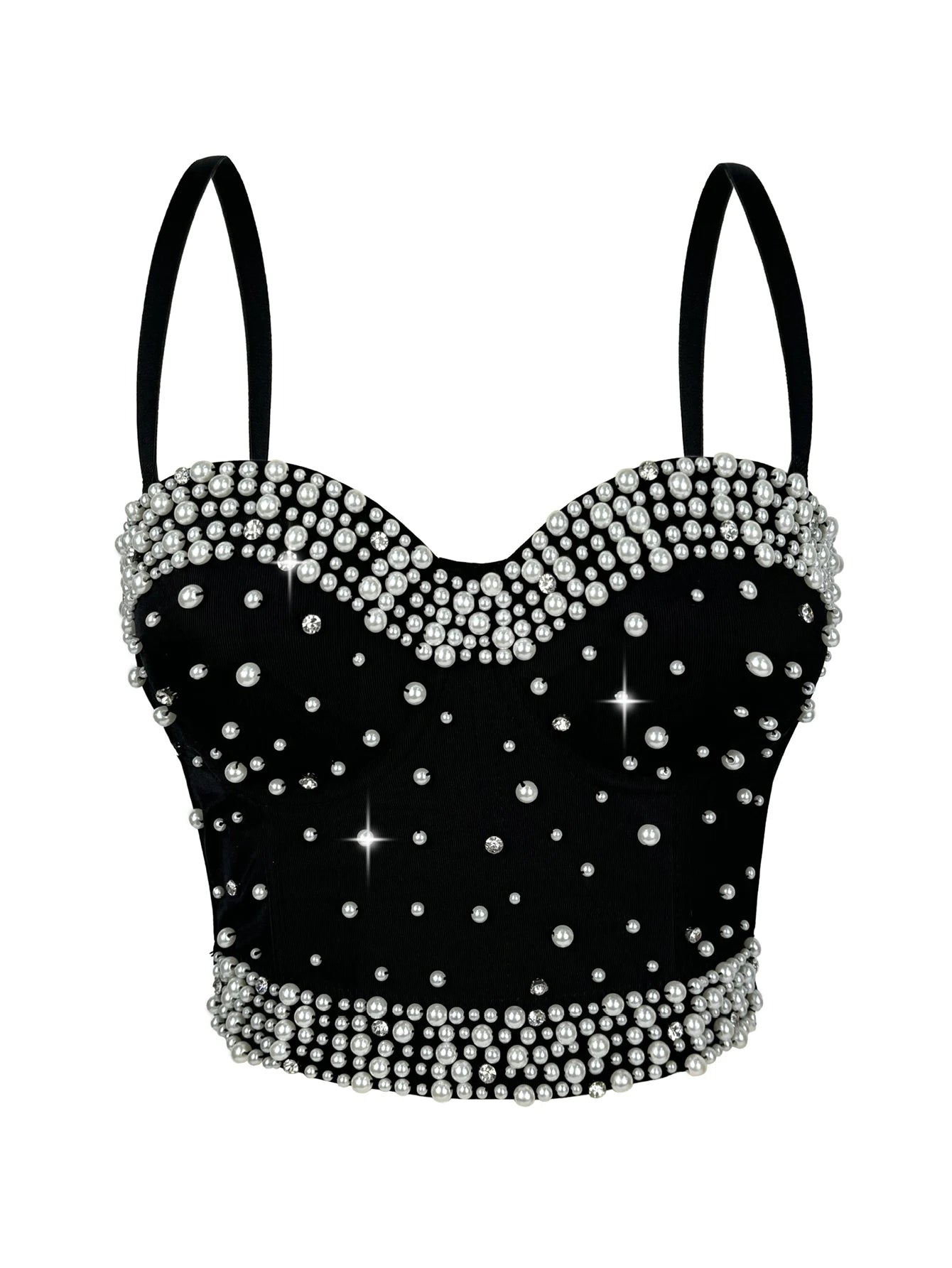 Sexy pearl rhinestone corset crop top women summer club party tops for woman clothes cropped halter tank top hotwife streetwear