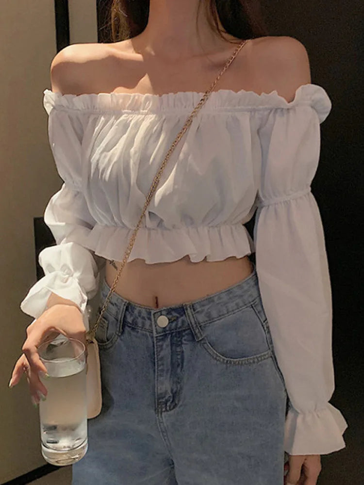 Serena Off-Shoulder Puff-Sleeve Ruffle Blouse One-piece