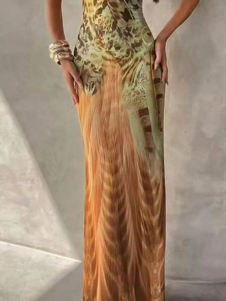 Rosamond Abstract Print V-Neck Cami Bodycon Maxi Dress