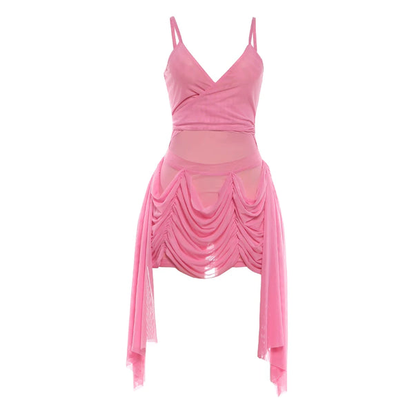 Seraphina Pink Ruched Tassel Mini Dress