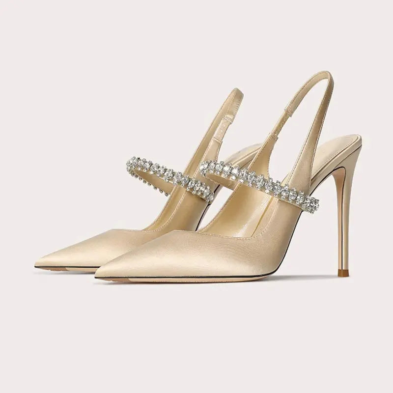 Zapatos Mujer Sandals Women Satin High Heels Wedding Prom Shoes Summer Fashion Silk Diamond Pointed Back Strap Heels Main image