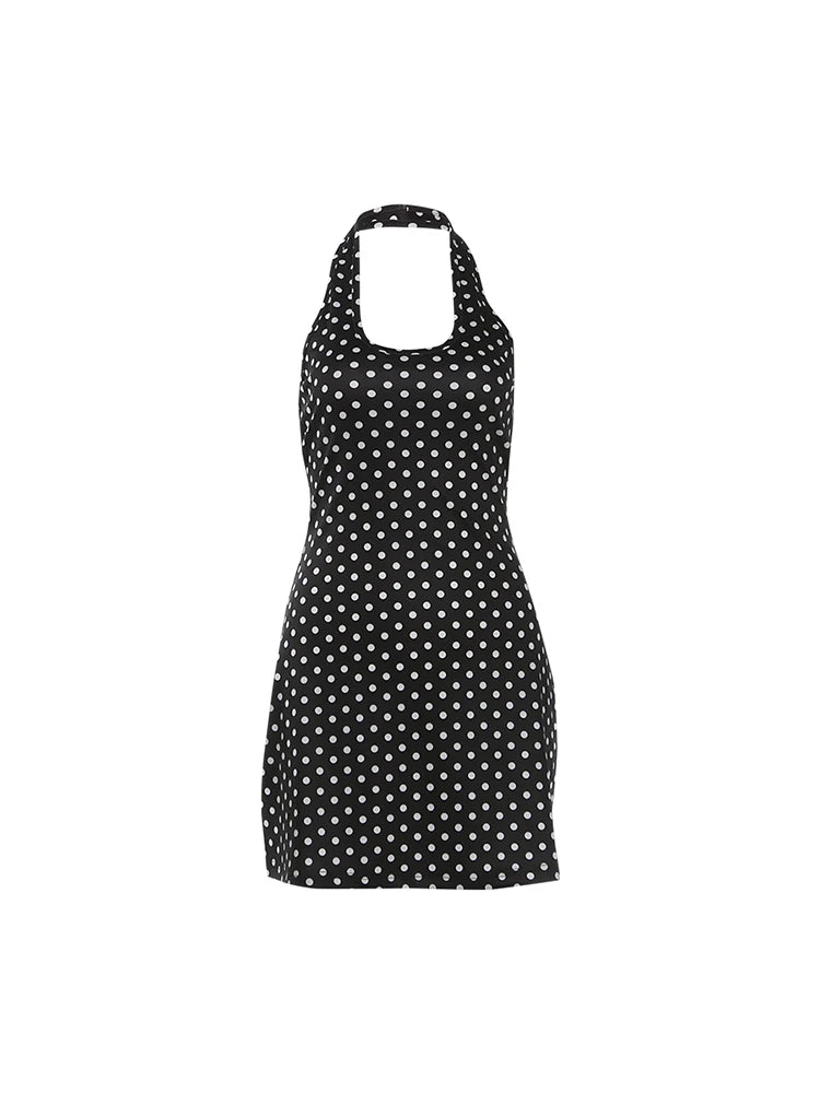 Zinnia Polka-Dot Backless Halter Mini Dress