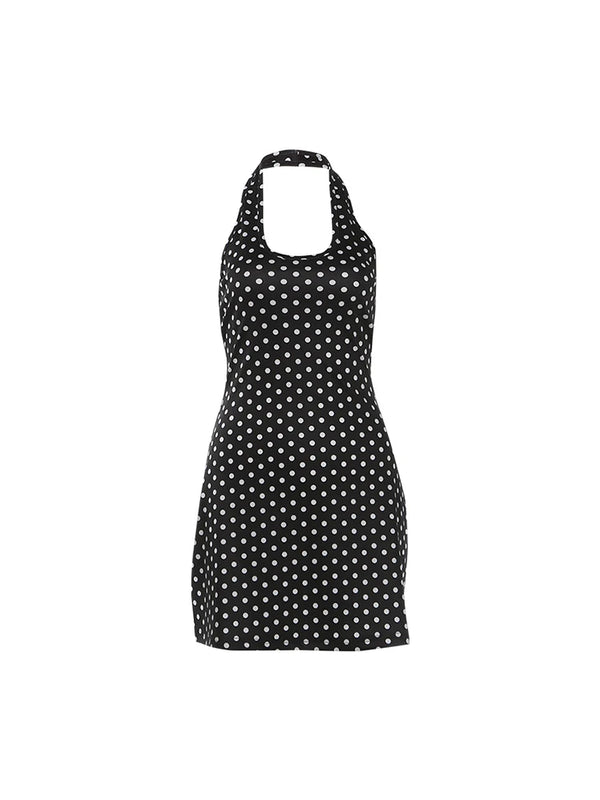 Zinnia Polka-Dot Backless Halter Mini Dress