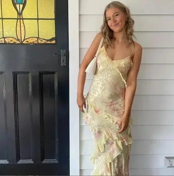 Aurelia Ruffle Asymmetric Maxi Dress