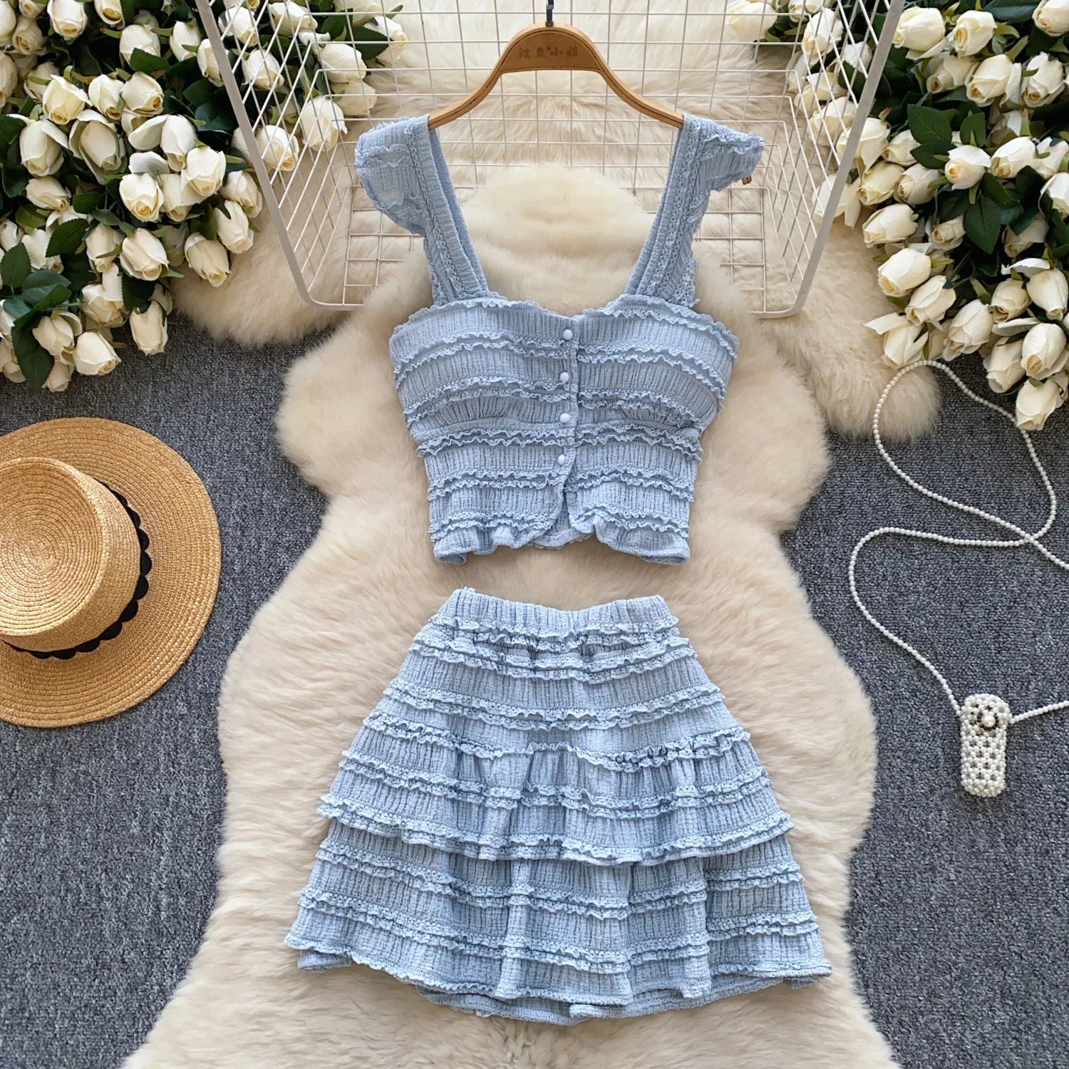 Marcelline Strapless Ruffle Top & Mini Skirt Two-piece