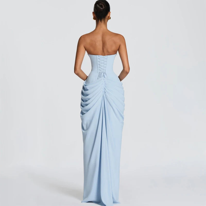 Marisol Strapless Pleated Split Maxi Dress