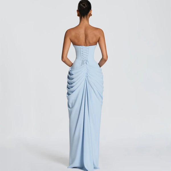 Marisol Strapless Pleated Split Maxi Dress
