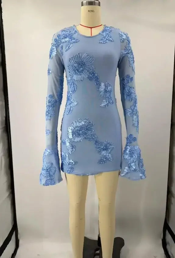 Isla Embroidered Long-Sleeve Mini Dress