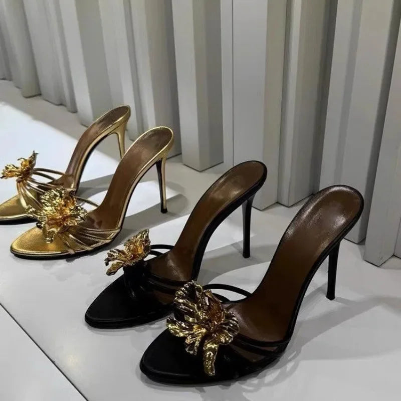 Rosette Metal-Flower Stiletto Sandals Main image
