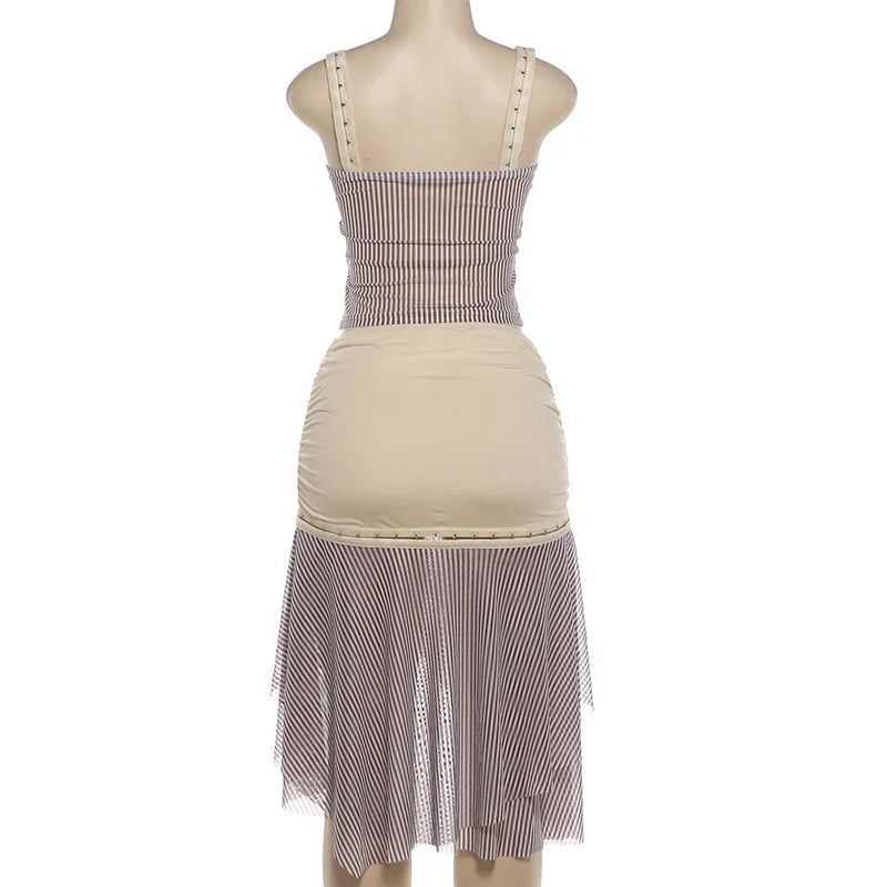 Sienna Striped Asymmetrical Cami Midi Skirt Set Two-piece