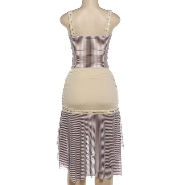 Sienna Striped Asymmetrical Cami Midi Skirt Set Two-piece